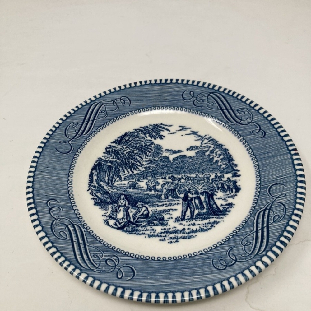 Blue Scenic Ceramic Dinner Plate with Decorative Border